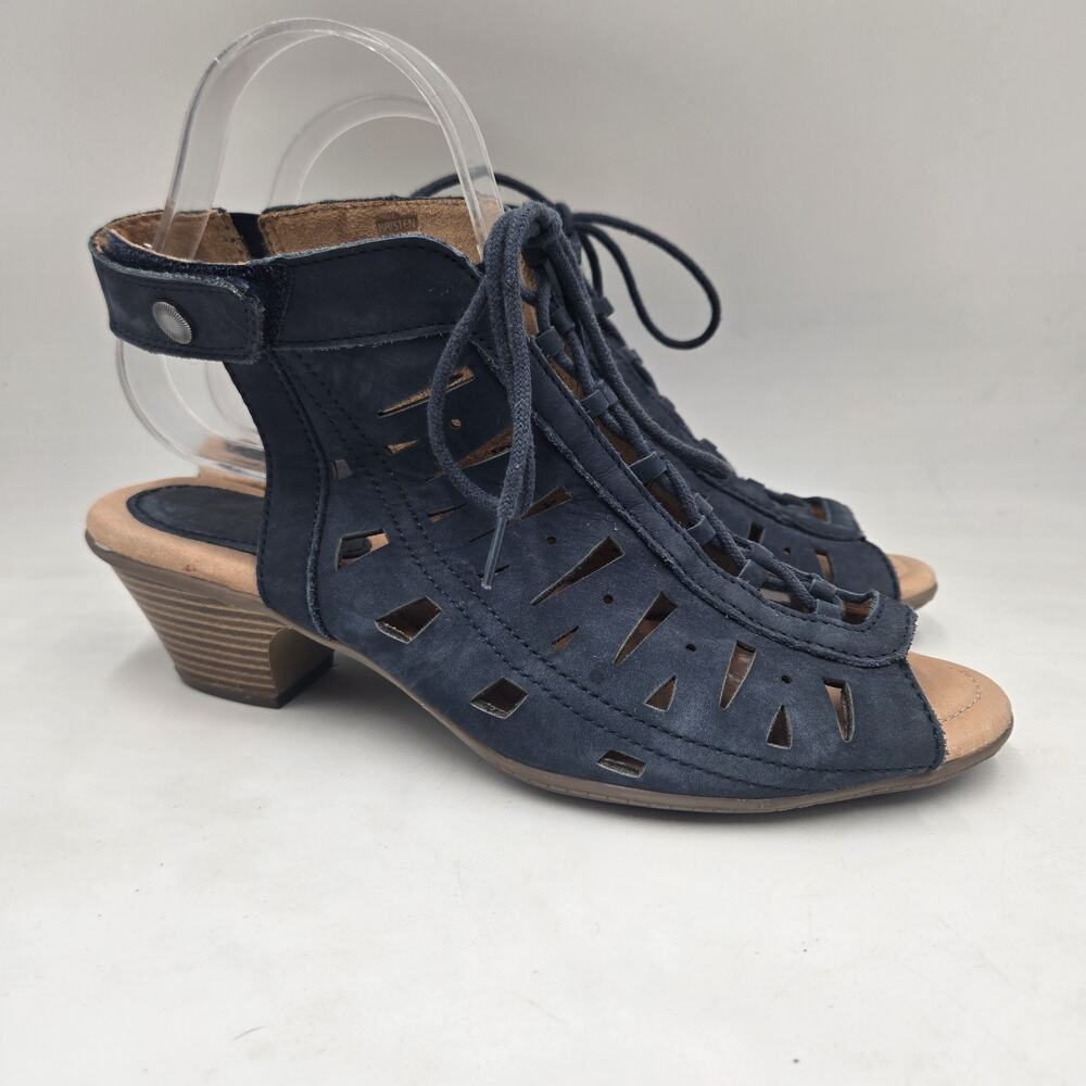 EARTH Kristen Lace Up Blue Nubuck Leather Gladiator Block Heel Sandals Sz 9 B